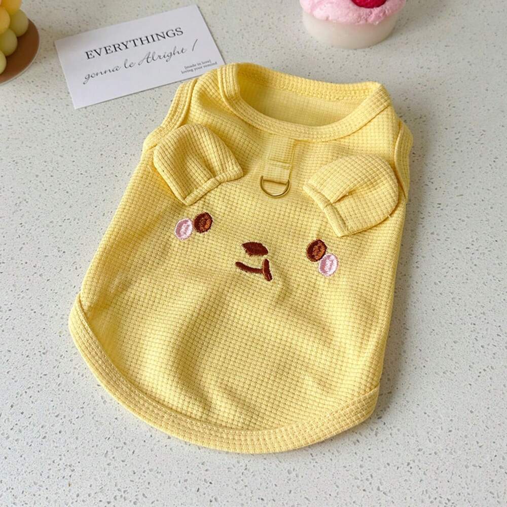 Breathable Embroidered Pet Vest for Small Dogs and Cats – Lightweight Spring/Summer Outfit with Leash Hole for Yorkie, Poodle, Teddy, More