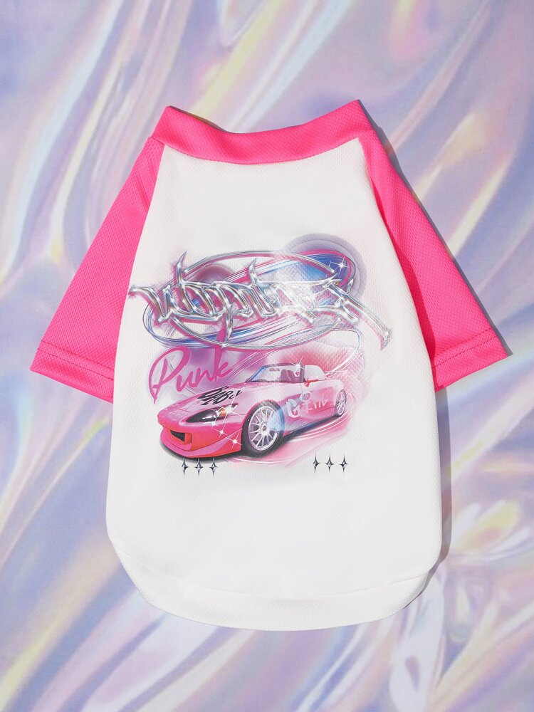 Car Print Pet T-Shirt – Lightweight Graphic Tee for Small Dogs and Cats, Casual and Comfortable Daily Wear