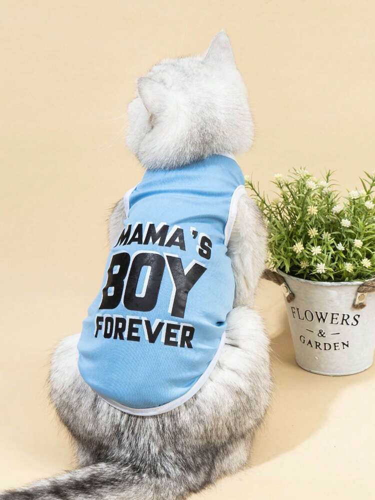Mama's Boy Forever Pet Shirt – Cute Blue Graphic Top for Small Dogs and Cats, Soft and Comfortable Daily Wear