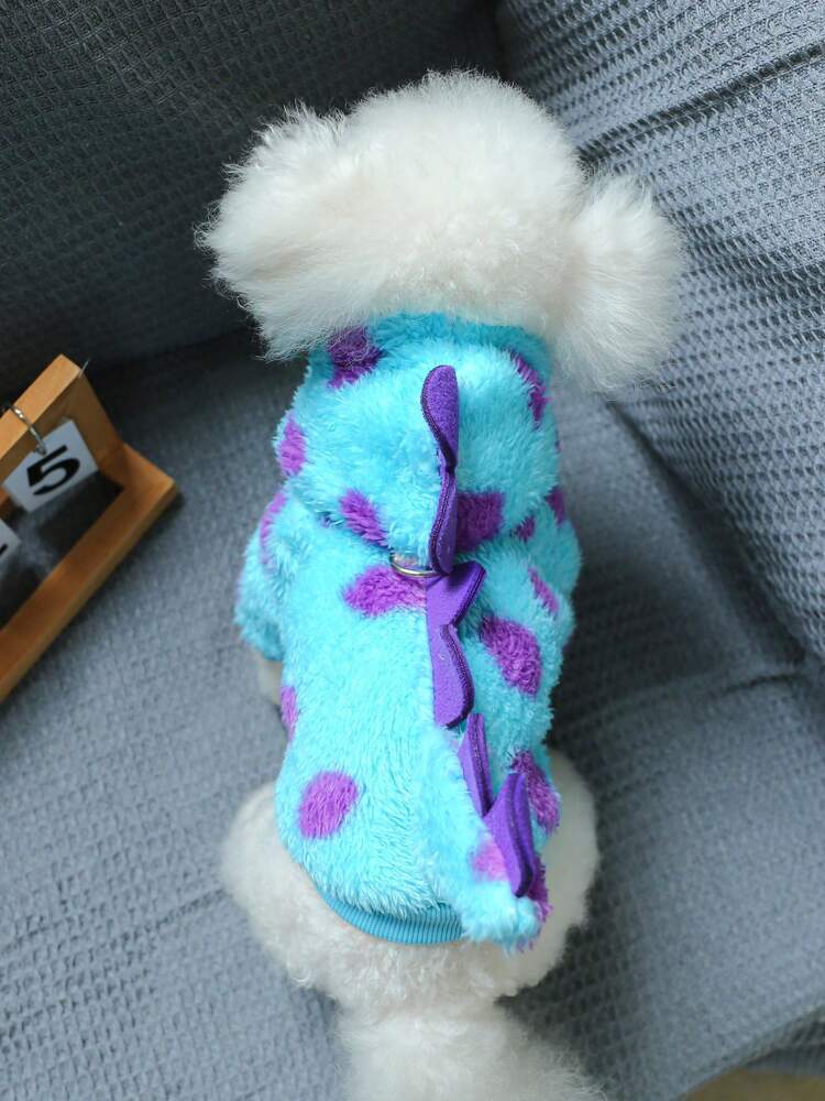 Cute Floral Dinosaur Hoodie for Small Dogs and Cats – Short Pet Jacket with Horns and Built-In Leash Hook