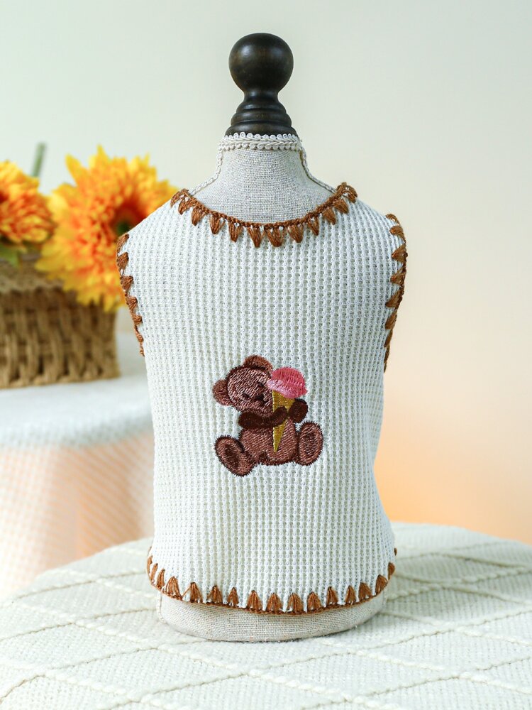 Cute Ice Cream Bear Print Pet Vest – Lightweight Sleeveless Shirt for Small and Medium Dogs and Cats, Perfect for Summer Wear