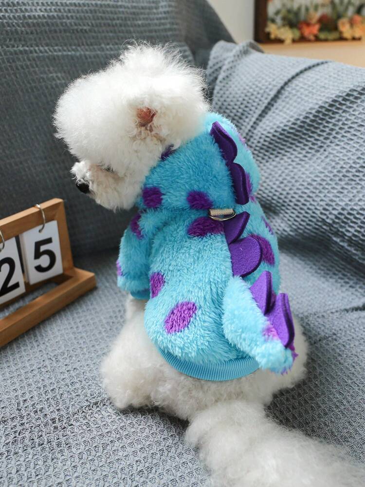 Cute Floral Dinosaur Hoodie for Small Dogs and Cats – Short Pet Jacket with Horns and Built-In Leash Hook