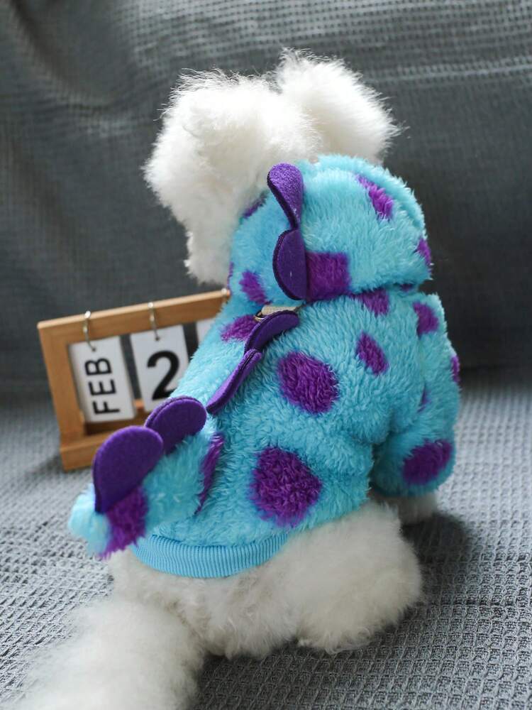 Cute Floral Dinosaur Hoodie for Small Dogs and Cats – Short Pet Jacket with Horns and Built-In Leash Hook