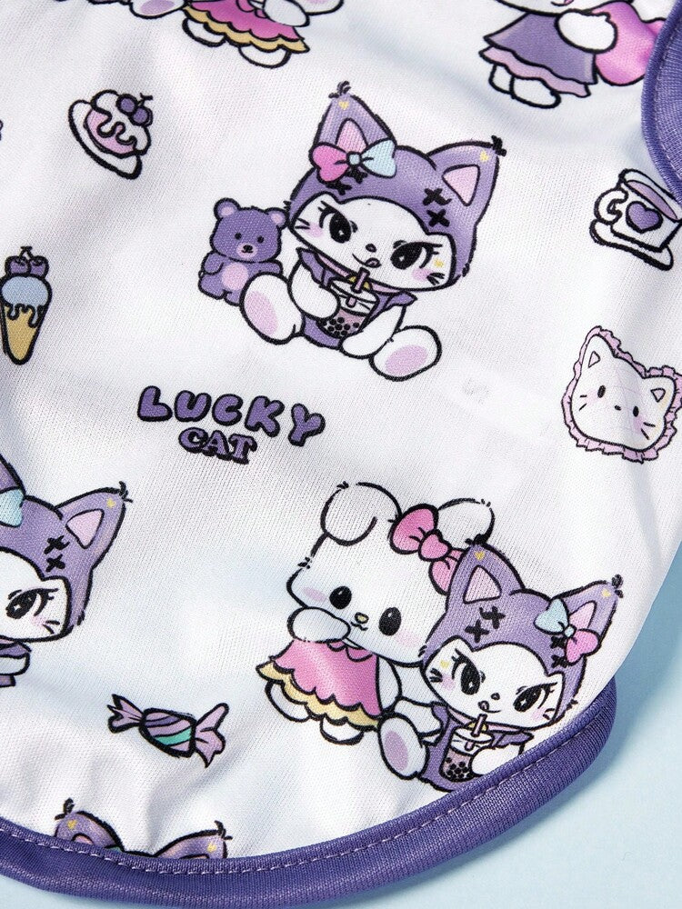 2PC Cute Cartoon Dog Vest Set, Lightweight Breathable Outfits for Small Medium Dogs, Purple