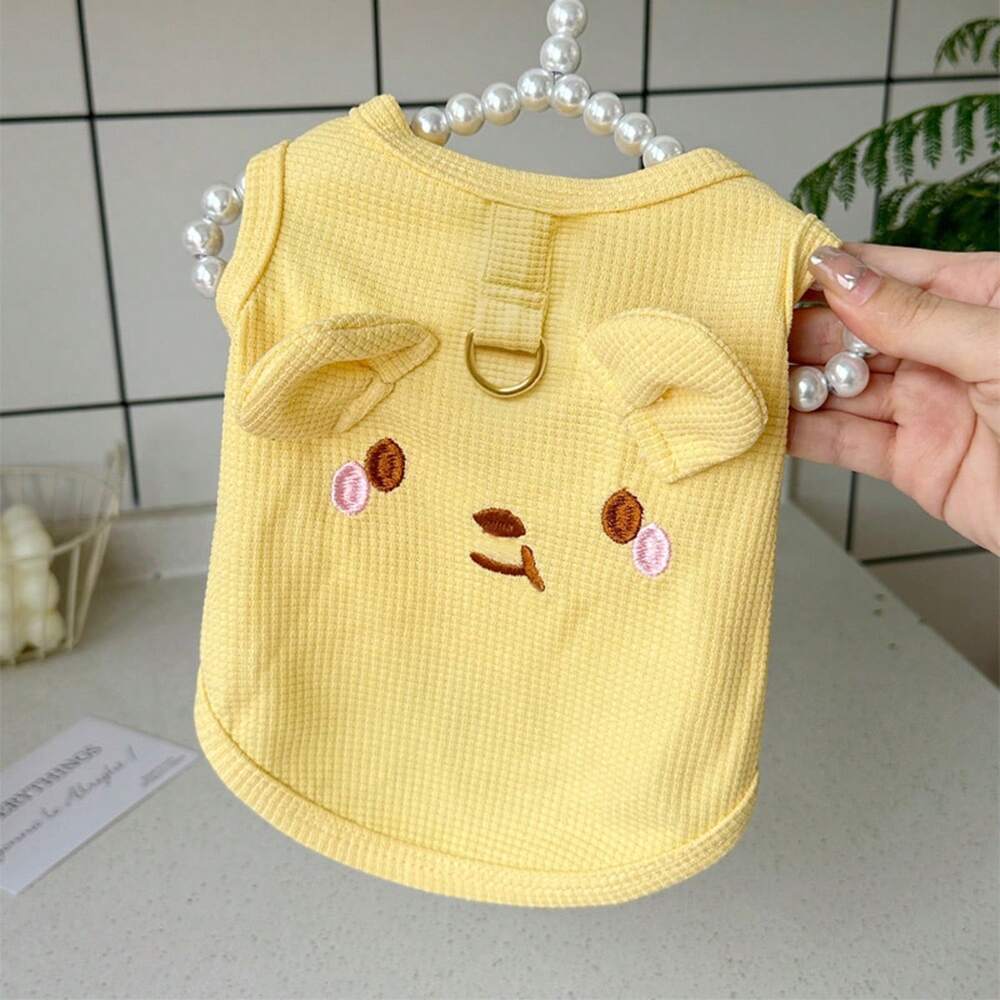 Breathable Embroidered Pet Vest for Small Dogs and Cats – Lightweight Spring/Summer Outfit with Leash Hole for Yorkie, Poodle, Teddy, More