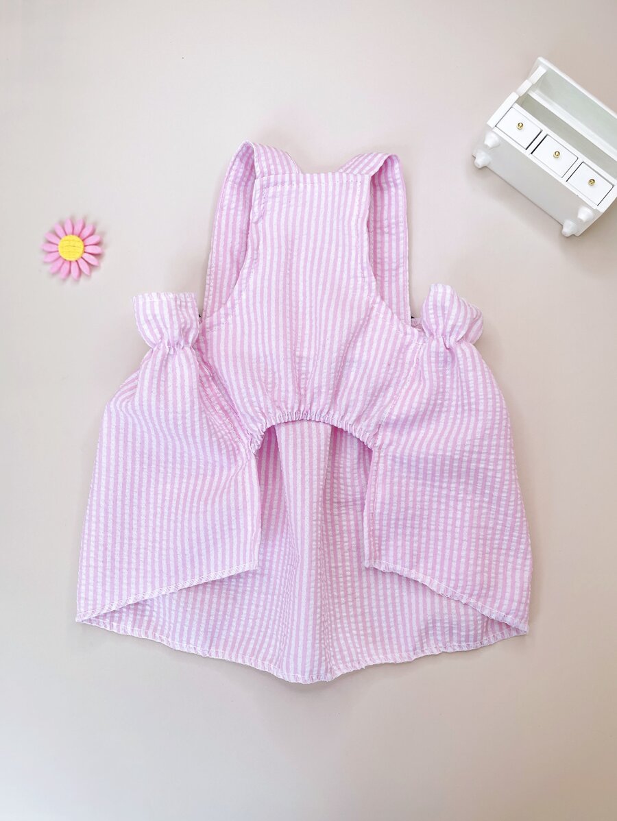 Striped Pet Dress with Bow Decoration – Cute Sleeveless Outfit for Small Dogs and Cats, Lightweight and Stylish for Summer