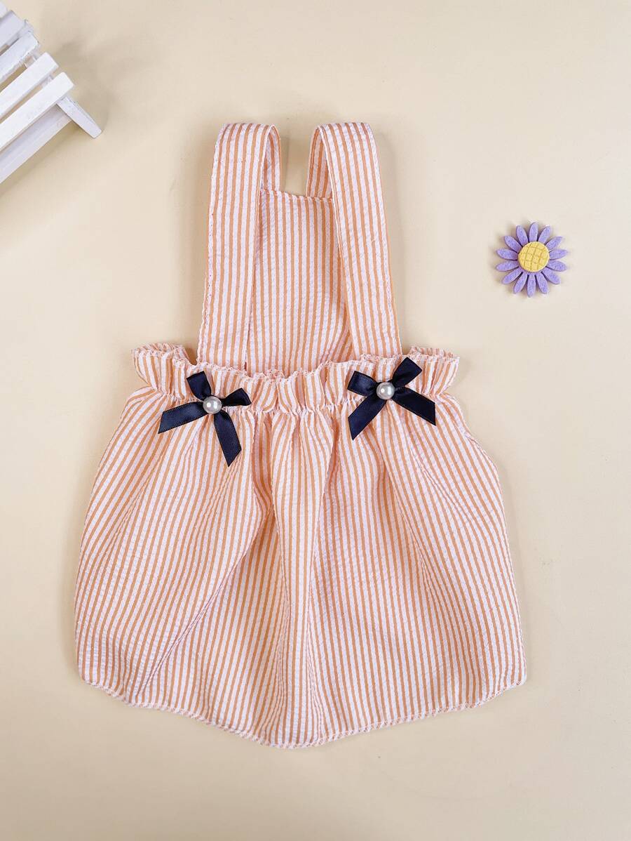 Striped Pet Dress with Bow Decoration – Cute Sleeveless Outfit for Small Dogs and Cats, Lightweight and Stylish for Summer