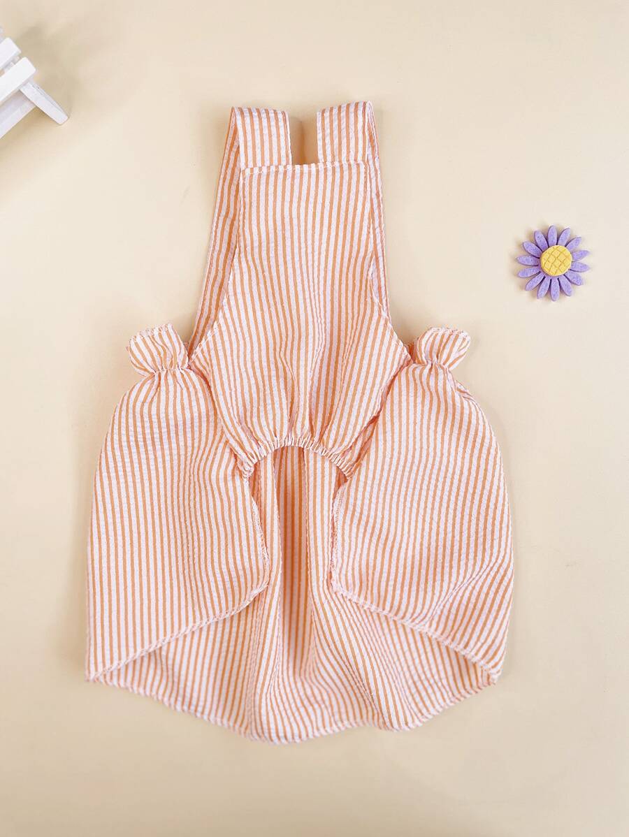 Striped Pet Dress with Bow Decoration – Cute Sleeveless Outfit for Small Dogs and Cats, Lightweight and Stylish for Summer