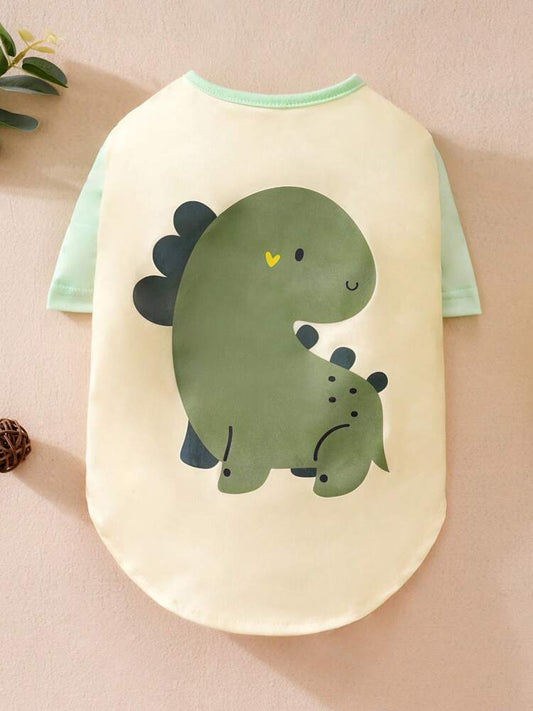 1PC Green Dinosaur Print Pet Tank Top – Cute Lightweight Summer Shirt for Small Dogs and Cats