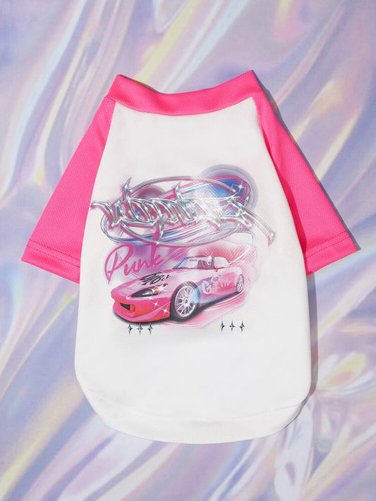 Car Print Pet T-Shirt – Lightweight Graphic Tee for Small Dogs and Cats, Casual and Comfortable Daily Wear