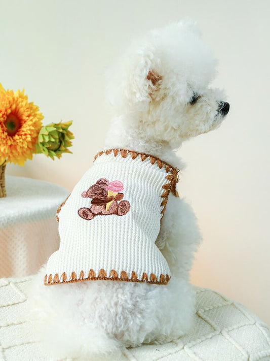 Cute Ice Cream Bear Print Pet Vest – Lightweight Sleeveless Shirt for Small and Medium Dogs and Cats, Perfect for Summer Wear