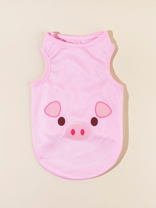 Cute Cartoon Pig Print Pet Tank Top – Sleeveless Shirt for Small Dogs and Cats, Lightweight and Comfortable Daily Wear