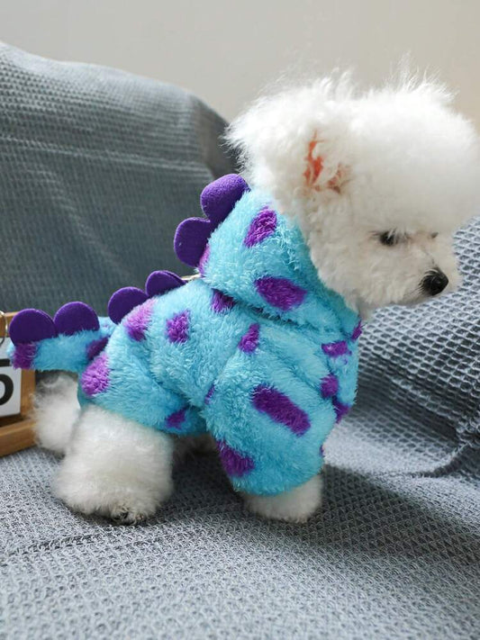 Cute Floral Dinosaur Hoodie for Small Dogs and Cats – Short Pet Jacket with Horns and Built-In Leash Hook