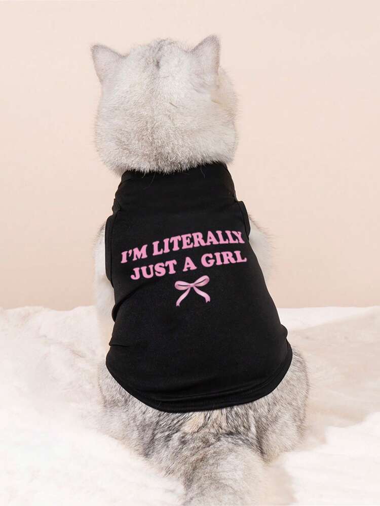 1PC “Just A Girl” Slogan Pet Tank Top – Cute Contrast Color Vest, Breathable, Anti-Flea for Dogs & Cats