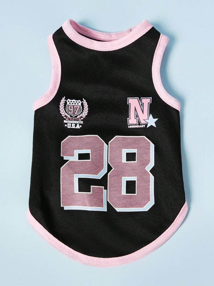 Retro Sports Jersey Vest for Small Dogs and Cats – Black Printed Pet Tank Top, Casual and Comfortable Outfit
