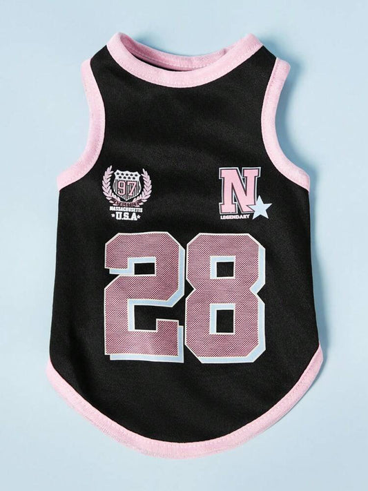 Retro Sports Jersey Vest for Small Dogs and Cats – Black Printed Pet Tank Top, Casual and Comfortable Outfit