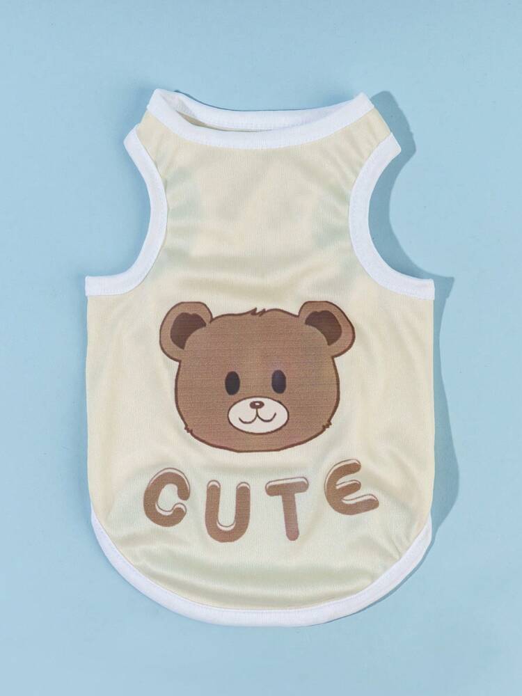 1PC Cartoon Bear Print Pet Tank Top – Lightweight Summer Shirt for Small Dogs and Cats, Cute Design