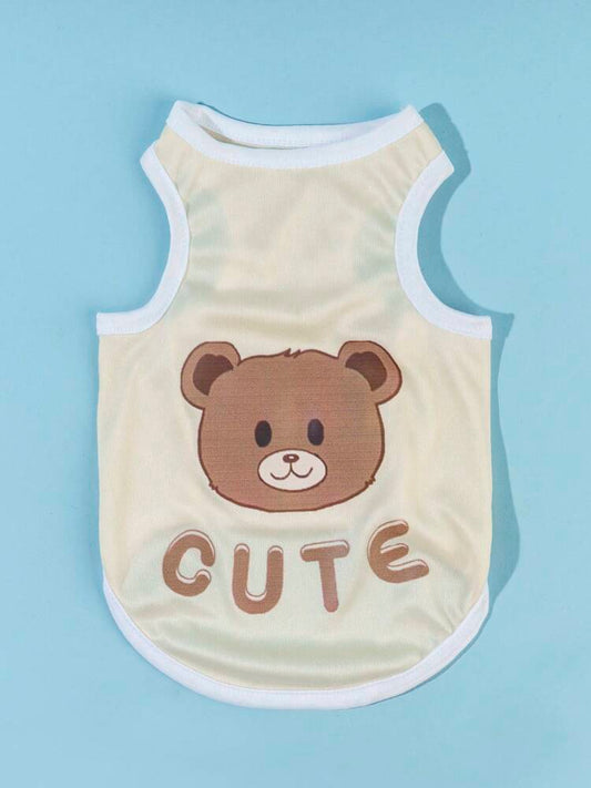 1PC Cartoon Bear Print Pet Tank Top – Lightweight Summer Shirt for Small Dogs and Cats, Cute Design