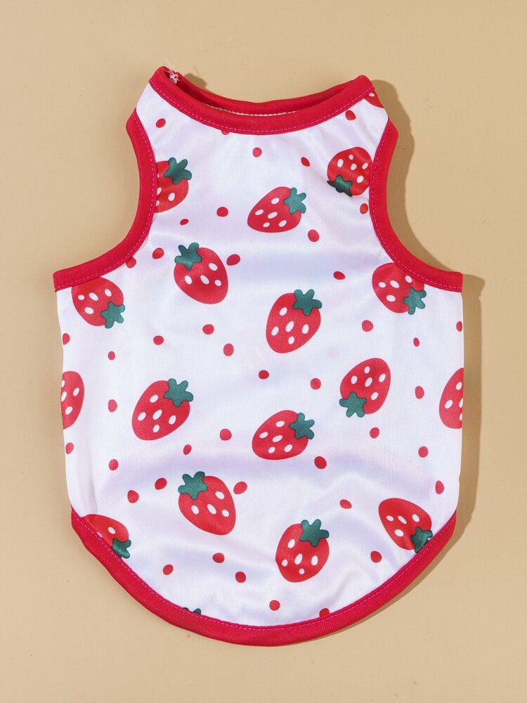 Strawberry Print Pet Tank Top – Cute Sleeveless Summer Shirt for Small Dogs and Cats, Lightweight and Breathable