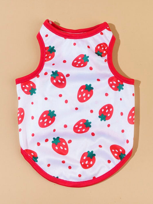 Strawberry Print Pet Tank Top – Cute Sleeveless Summer Shirt for Small Dogs and Cats, Lightweight and Breathable