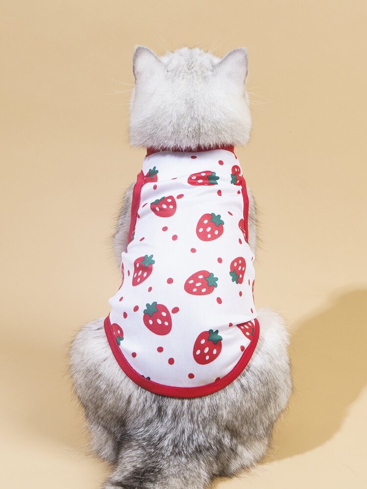 Strawberry Print Pet Tank Top – Cute Sleeveless Summer Shirt for Small Dogs and Cats, Lightweight and Breathable