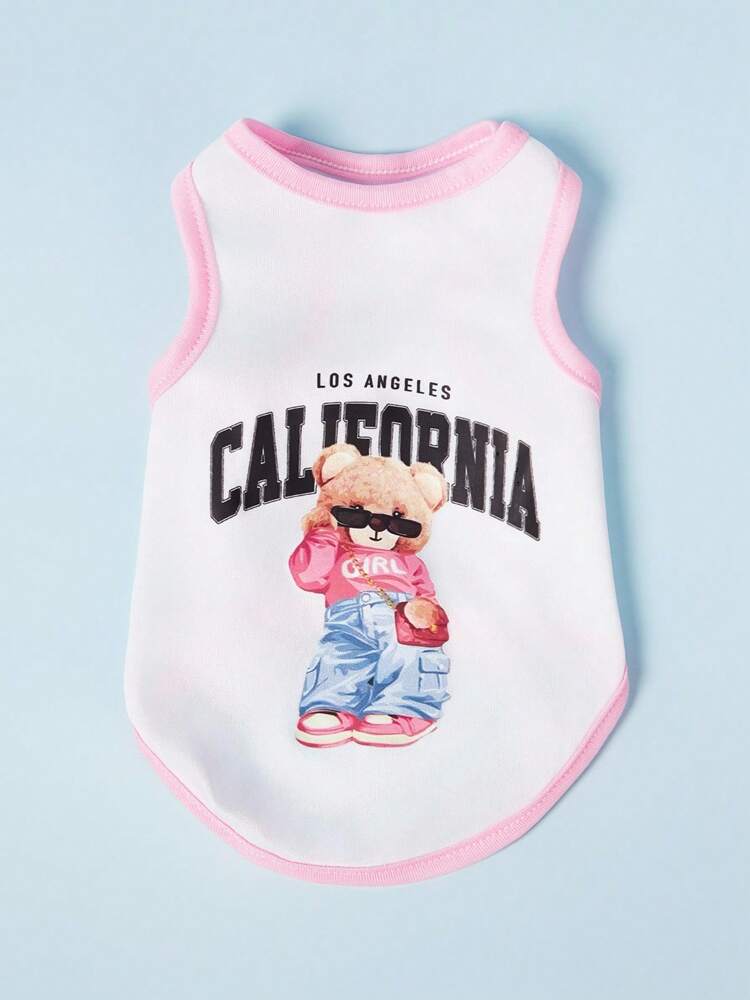 1PC Cartoon Bear Print Pet Tank Top – Cute & Comfy California Style Summer Shirt for Dogs and Cats