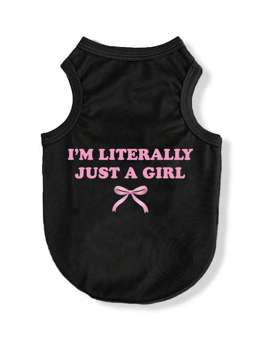 1PC “Just A Girl” Slogan Pet Tank Top – Cute Contrast Color Vest, Breathable, Anti-Flea for Dogs & Cats