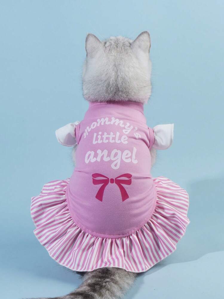 1PC Bow & Letter Graphic Pet Tank Top – Cute Lightweight Summer Shirt for Small Dogs and Cats