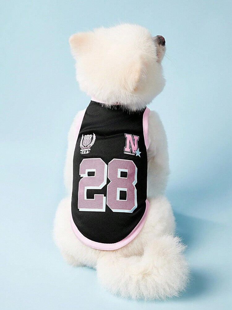 Retro Sports Jersey Vest for Small Dogs and Cats – Black Printed Pet Tank Top, Casual and Comfortable Outfit