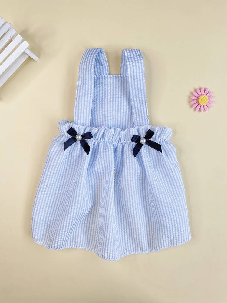 Striped Pet Dress with Bow Decoration – Cute Sleeveless Outfit for Small Dogs and Cats, Lightweight and Stylish for Summer
