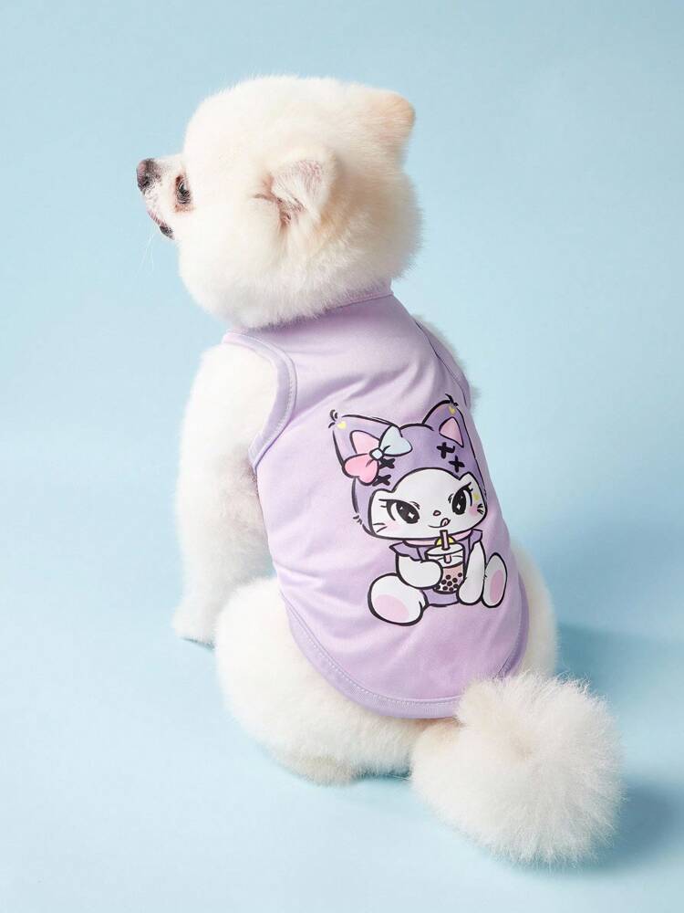 2PC Cute Cartoon Dog Vest Set, Lightweight Breathable Outfits for Small Medium Dogs, Purple