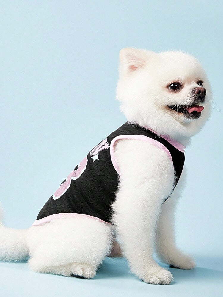 Retro Sports Jersey Vest for Small Dogs and Cats – Black Printed Pet Tank Top, Casual and Comfortable Outfit