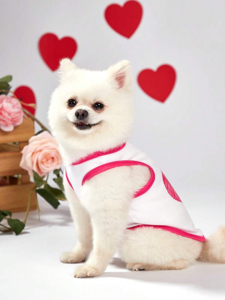 1PC Pink Heart Print Pet Vest – Cute Valentine’s Day Outfit for Small Dogs and Cats, Holiday Wear