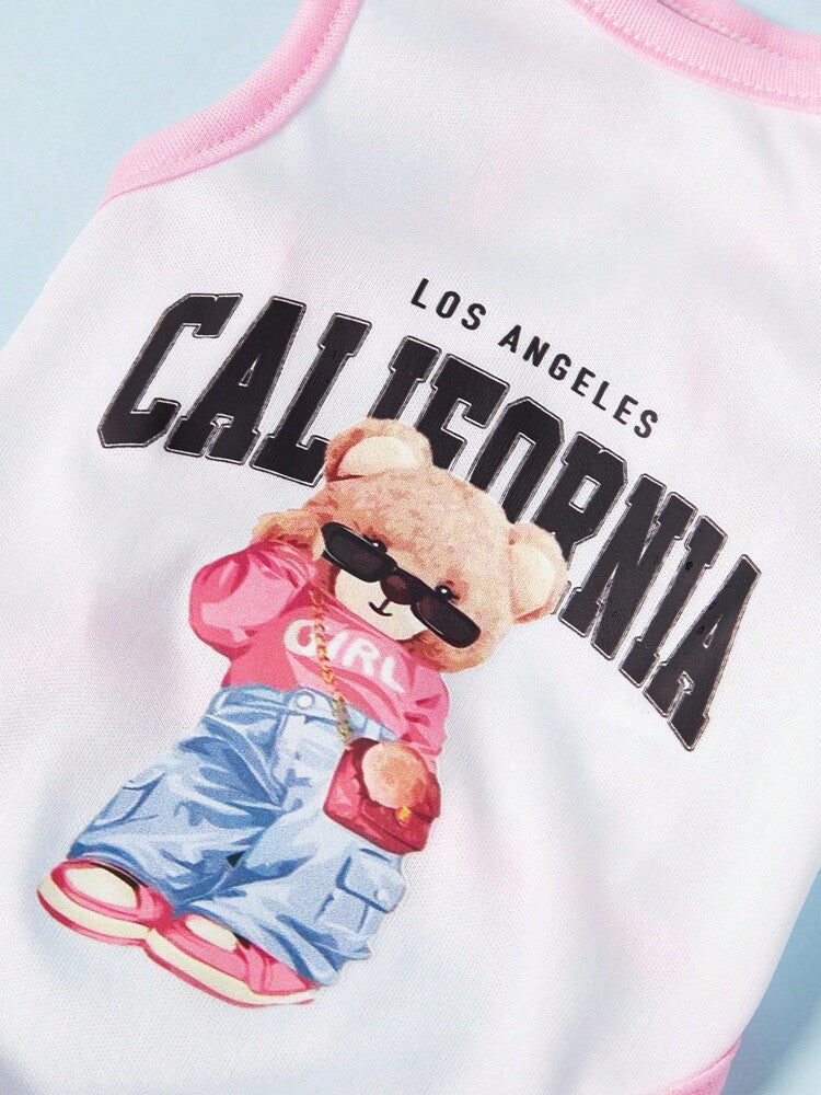 1PC Cartoon Bear Print Pet Tank Top – Cute & Comfy California Style Summer Shirt for Dogs and Cats