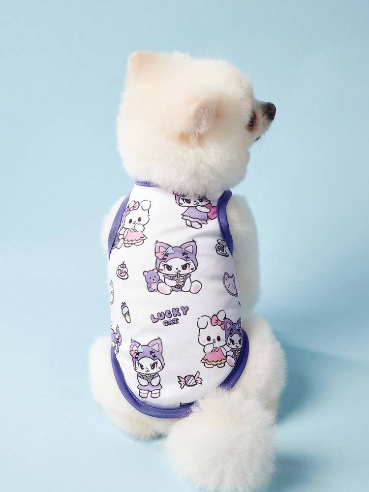 2PC Cute Cartoon Dog Vest Set, Lightweight Breathable Outfits for Small Medium Dogs, Purple