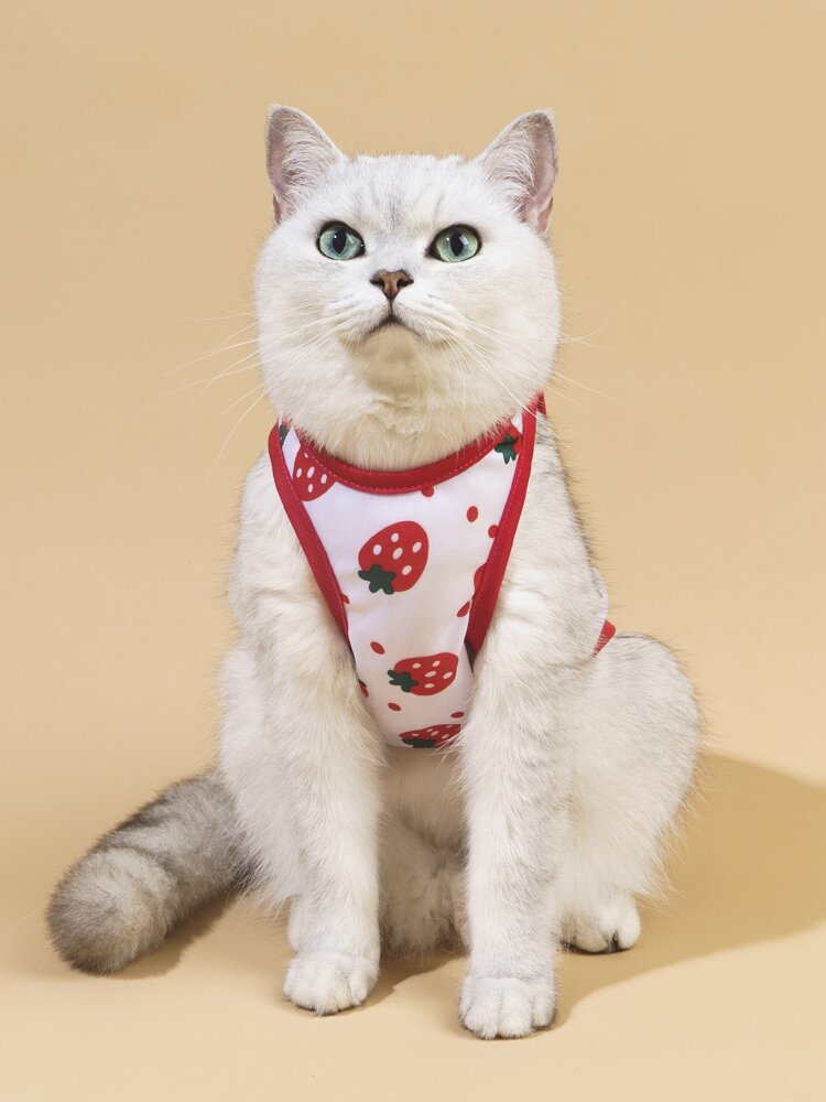 Strawberry Print Pet Tank Top – Cute Sleeveless Summer Shirt for Small Dogs and Cats, Lightweight and Breathable