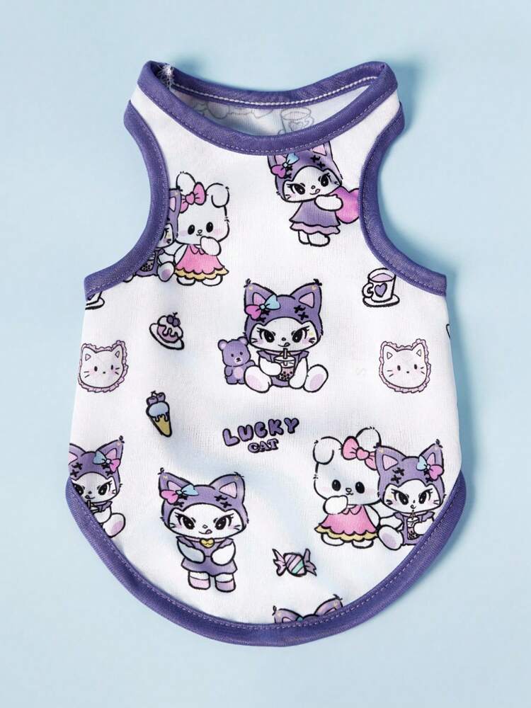2PC Cute Cartoon Dog Vest Set, Lightweight Breathable Outfits for Small Medium Dogs, Purple