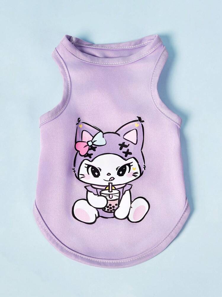 2PC Cute Cartoon Dog Vest Set, Lightweight Breathable Outfits for Small Medium Dogs, Purple