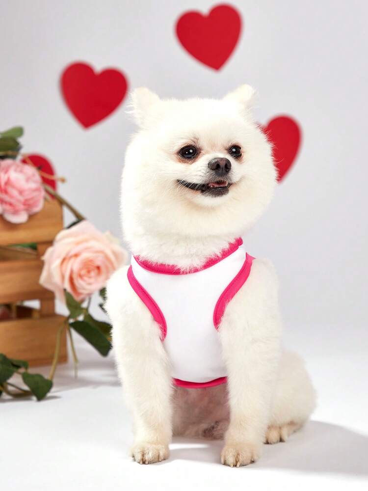 1PC Pink Heart Print Pet Vest – Cute Valentine’s Day Outfit for Small Dogs and Cats, Holiday Wear