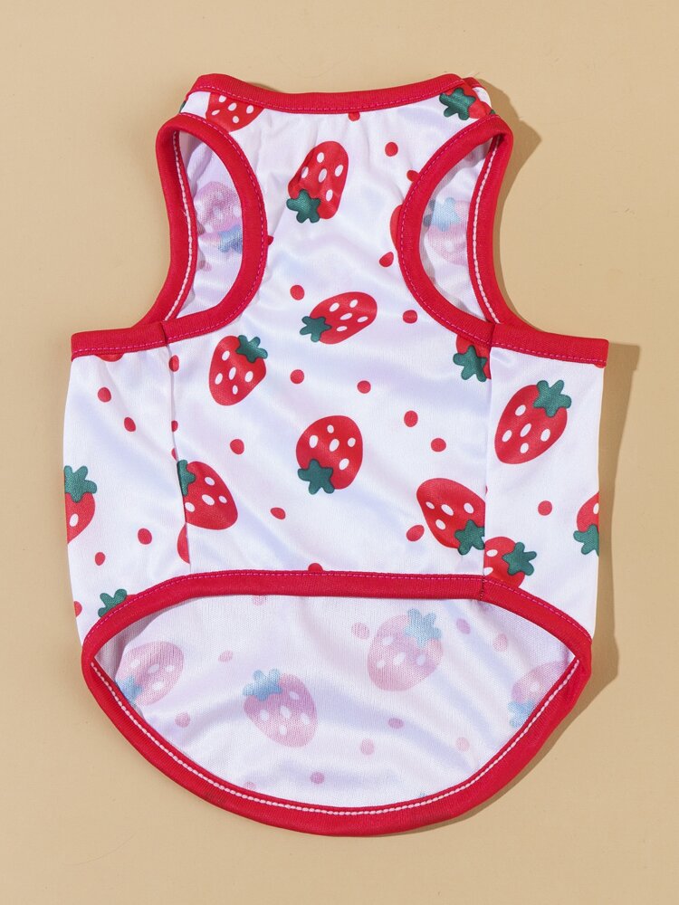 Strawberry Print Pet Tank Top – Cute Sleeveless Summer Shirt for Small Dogs and Cats, Lightweight and Breathable