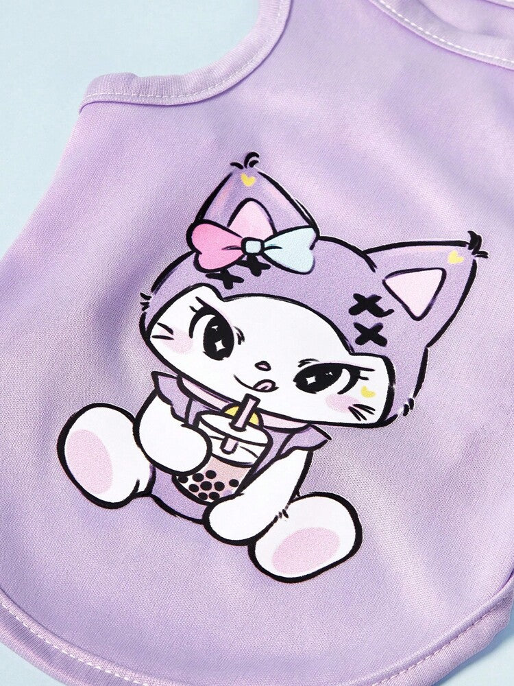 2PC Cute Cartoon Dog Vest Set, Lightweight Breathable Outfits for Small Medium Dogs, Purple