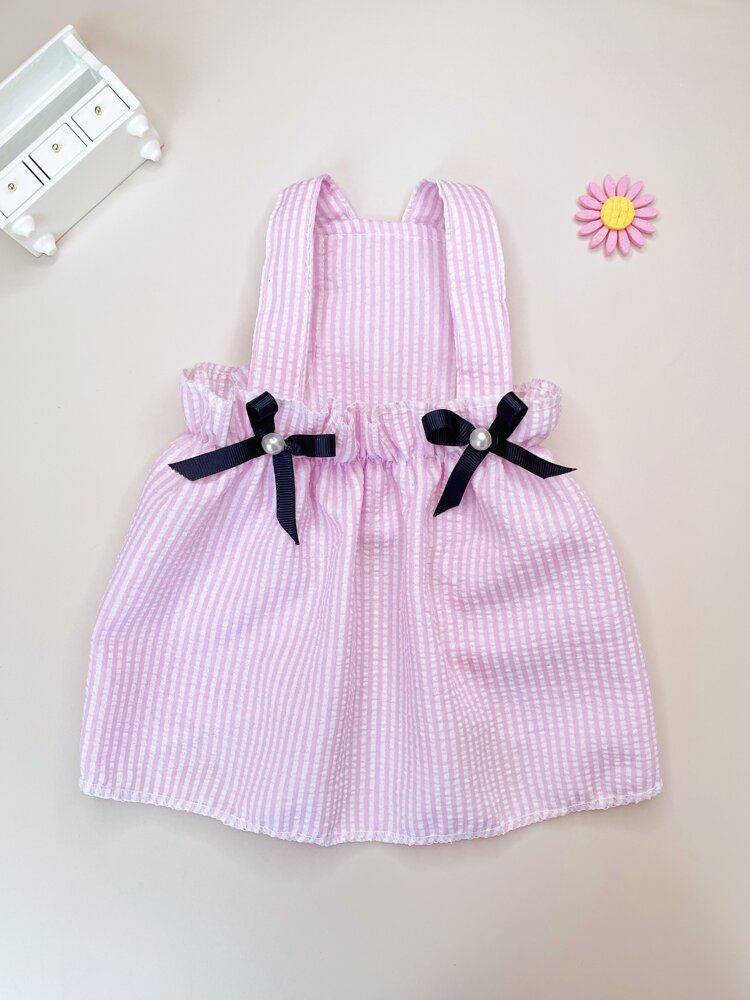 Striped Pet Dress with Bow Decoration – Cute Sleeveless Outfit for Small Dogs and Cats, Lightweight and Stylish for Summer